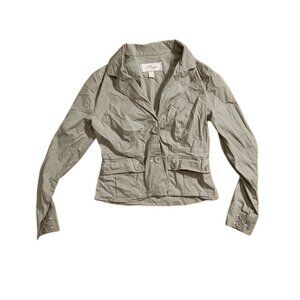 Plugg Cropped Y2k Boho Vintage Jacket Khaki Button Front Long Sleeve Women L